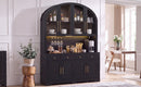 K&K 75.8" Tall Arched Kitchen Pantry Cabinet with LED & Charging Station