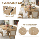 5-Piece Dining Set Extendable Round Table and 4 Upholstered Chairs Farmhouse Dining Set for Kitchen, Dining Room(Natural Wood Wash)