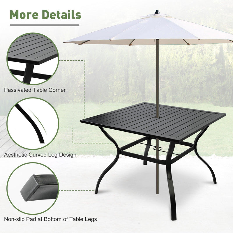 37" Patio Square Dining Table w/ 2.36" Umbrella Hole, Black