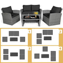 4 Pieces Patio Rattan Furniture Set Sofa Table with Storage Shelf Cushion by LJGDeals