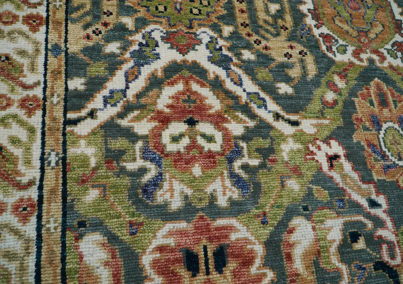 8' 2''x10' 2'' Hand Knotted LoomBloom Muted Turkish Oushak 100% Wool Transitional Oriental Area Rug Grayish Blue, Lime Color