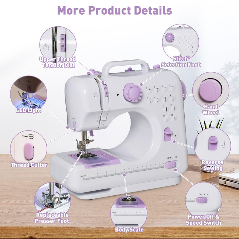 Beginner Two Speed Sewing Machine, Mini Sewing Machine Reverse Sewing, 12 Needles