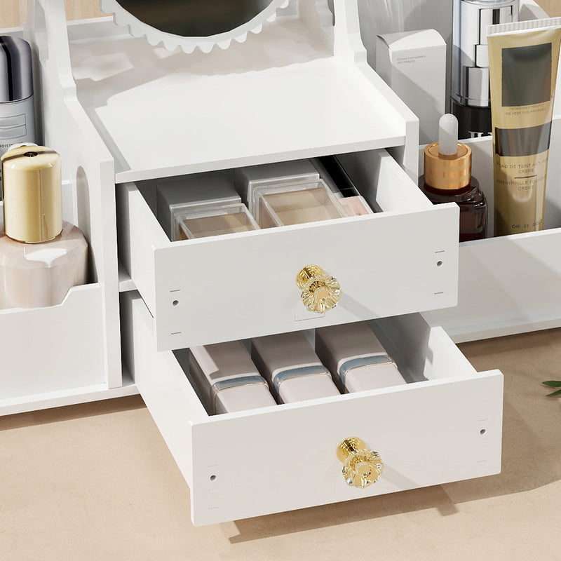 Cosmetics Storage for Vanity with Rotating Mirror, 2 Drawers and 4 Compartments Makeup Storage