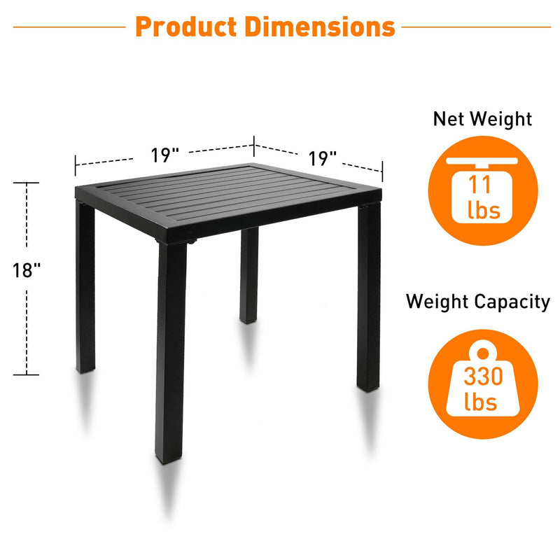 Indoor Outdoor Small Metal Square Side/End Table with Adjustable Legs, Black