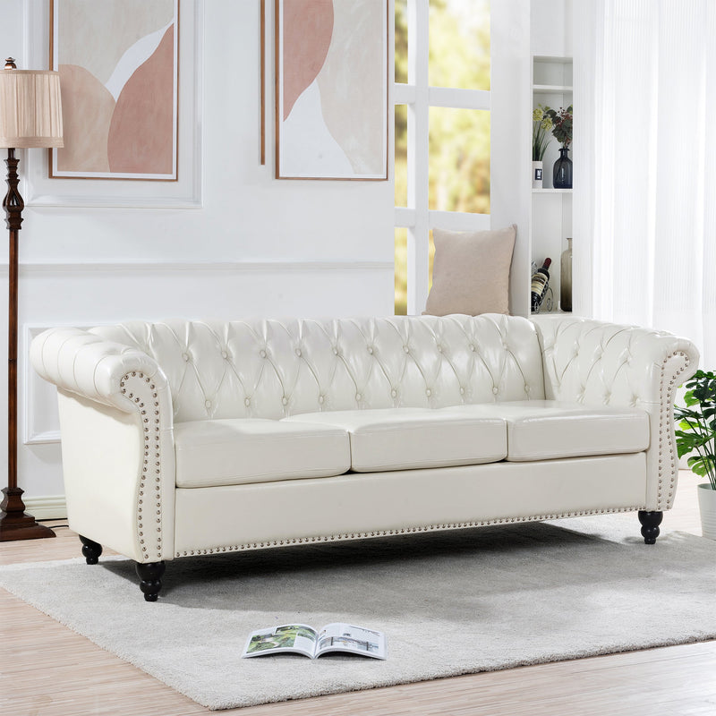 84.65" Rolled Arm Chesterfield 3 Seater Sofa