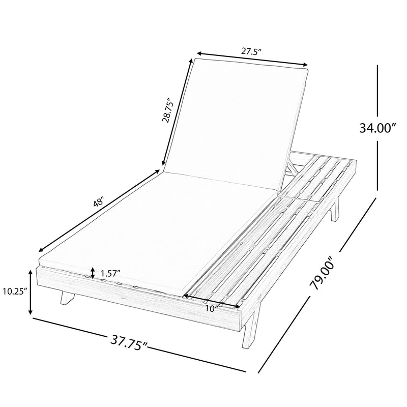 LOUNGE CHAISE SET,SPACE AVAILABLE ON ONE SIDE, ACACIA WOOD WITH WATER-RESISTANT LOUNGE CUSHIONS (Dark Grey/ & 2 INCH THICK) - MATCHING CREAM/LEAF COCONUT VERSION AVAILABLE