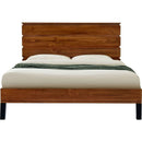 Mid-Century Modern Solid Wood Bed Frame Queen Size Platform Bed with Six-Piece Headboard Design, No Box Spring Needed, Brown