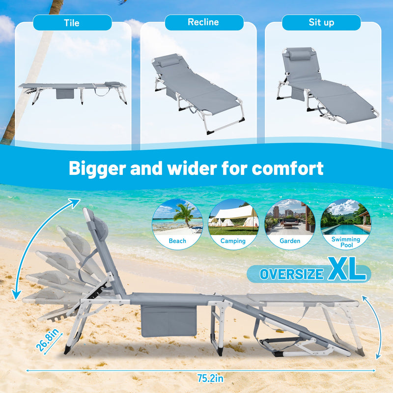 3-in-1 Heavy Duty Tanning Chair with Face Hole Adjustable 5-Position Folding Chaise Lounge Chairs for Outside Portable Lay Flat Beach Lounge Chair for Outdoor Sunbathing Patio Pool Lawn Camping Deck P