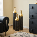 Elegant Floor Vase Set Metal Decorative Vases 3 Piece Set For Floral Display, Wedding & Gift Decor - Gold / Black by HouseOfZazla