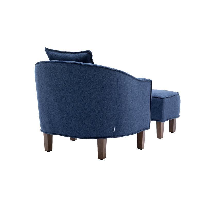 Accent Chair with Ottoman, Mid Century Modern Barrel Chair Upholstered Club Tub Round Arms Chair for Living Room