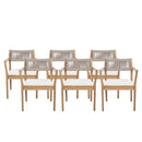 Braided Acacia Wood Outdoor Dining Chairs Set of 2 – Teak Look with Beige Rope & Cream Cushions by HouseOfZazla