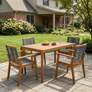 5-Piece Outdoor Acacia Wood Dining Set, 54.75" Teak Rectangular Table & 4 Dark Grey Chairs