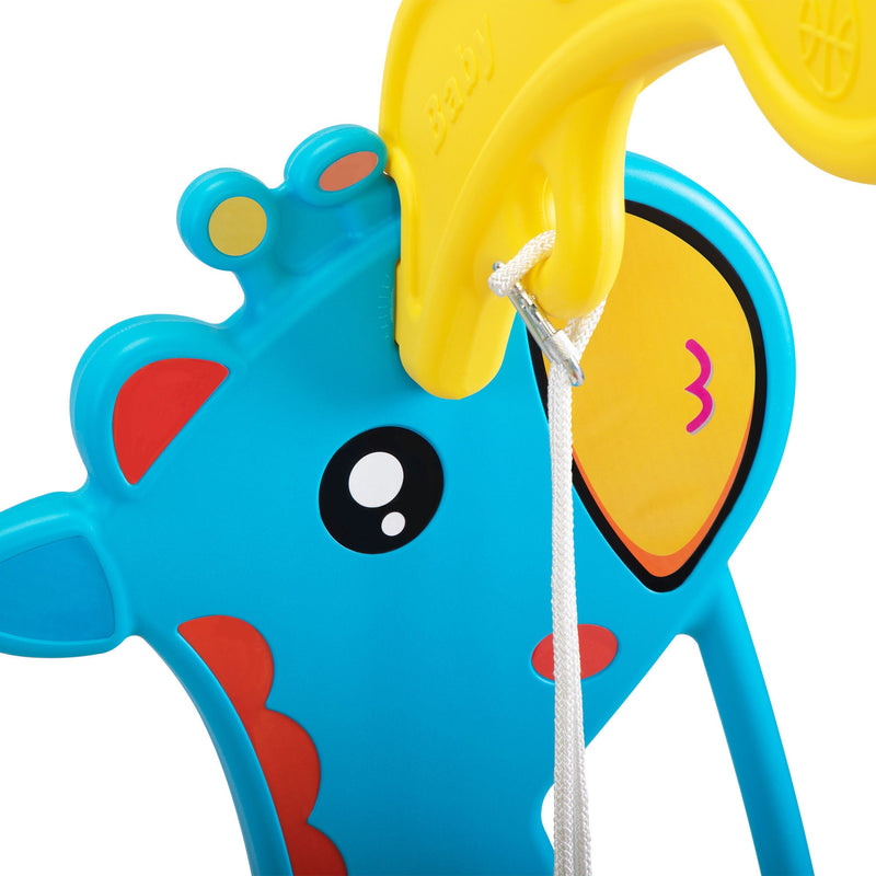 5 in 1 Slide and Swing Playing Set, Toddler Extra-Long Slide with 2 Basketball Hoops, Football, Ringtoss, Indoor Outdoor