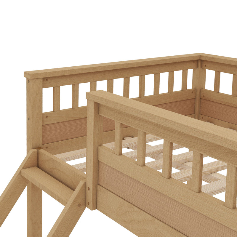Twin XL over Queen Bunk Bed with Ladder and Guardrails, Natural