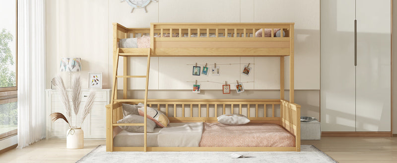 Twin XL over Queen Bunk Bed with Ladder and Guardrails, Natural