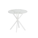 31.5" Modern Cross Leg Round Dining Table, White Marble Top Occasional Table, Two Piece Removable Top, Matte Finish Iron Legs