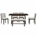 Dining Set With Rectangular Table, 4 Upholstered Chairs & 1 Padded Bench