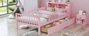Bed With Headboard Storage Rack, 2 Under Bed Drawers, 3 Side Guardrails For Safety by HouseOfZazla