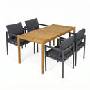 5-Piece Outdoor Patio Dining Set, Acacia Wood Rectangular Table & 4 Chairs by HouseOfZazla
