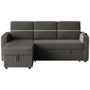 85 Inches Corduroy Sofa Bed, 3 Seater Sleeper Sofa with Storage Chaise, Square Handrail With Two Cup-holder And USB Charge Port, Pull Out Couch for Living Room