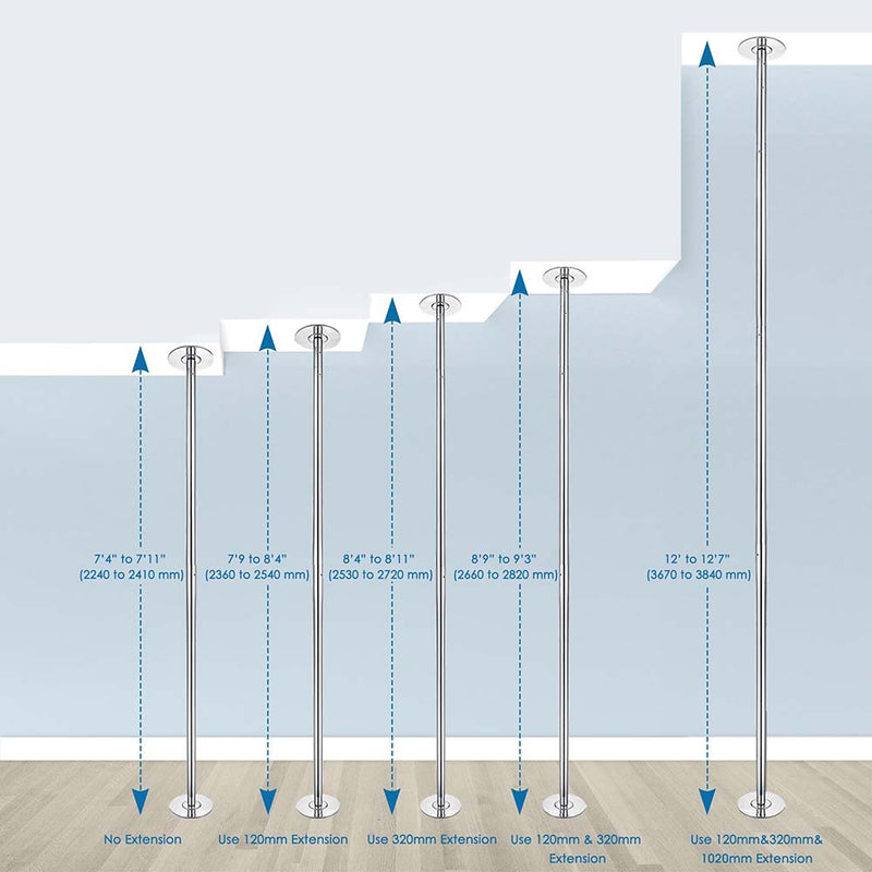 Yescom 12ft Spinning Static Dancing Pole Removable D45mm
