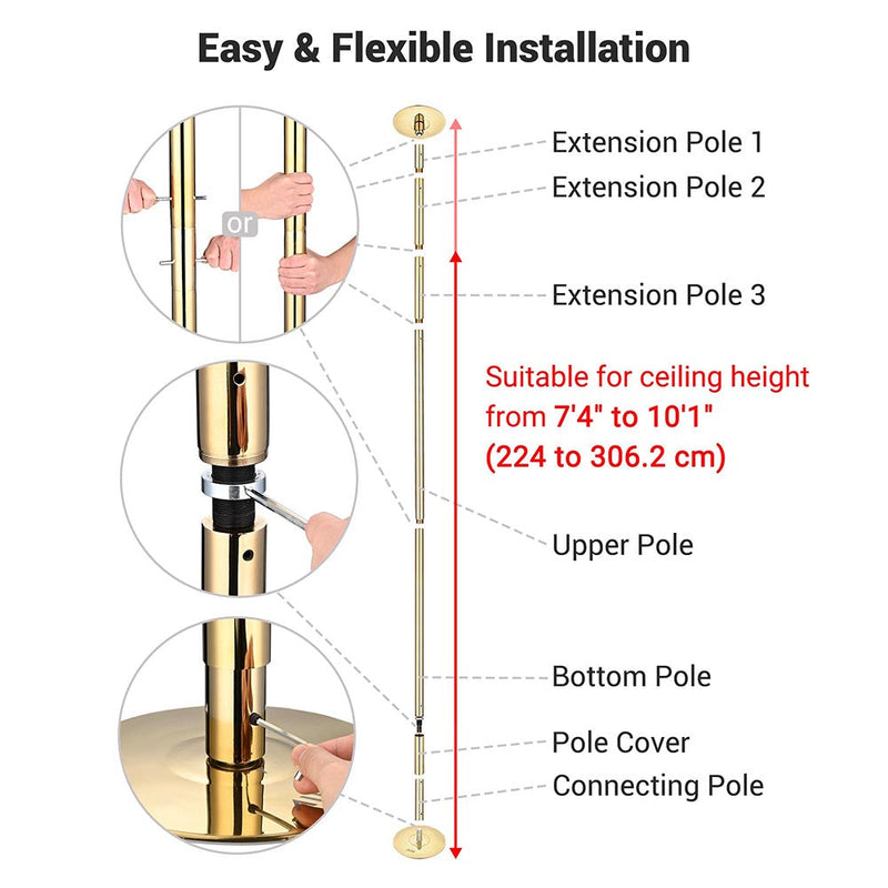 Yescom 10FT Golden Portable Spinning Dance Pole D45mm