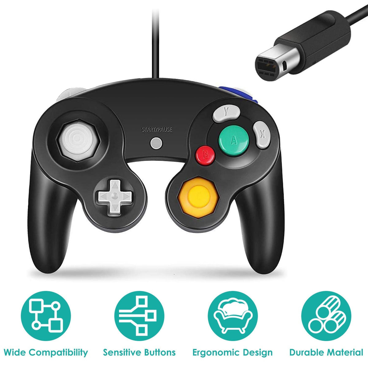 Shock Wired Game Controller Gamepad Compatible with Nintendo Wii Gamecube, photo 9 of 10