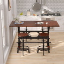 5-Piece Dining Table Set, 59" Wooden Sofa Side Table with Stabilizing Base, Rustic Brown Industrial Adjustable Height Chairs, Modern Bar Table and Chairs for Living Room, Dining Room, and Space Saving