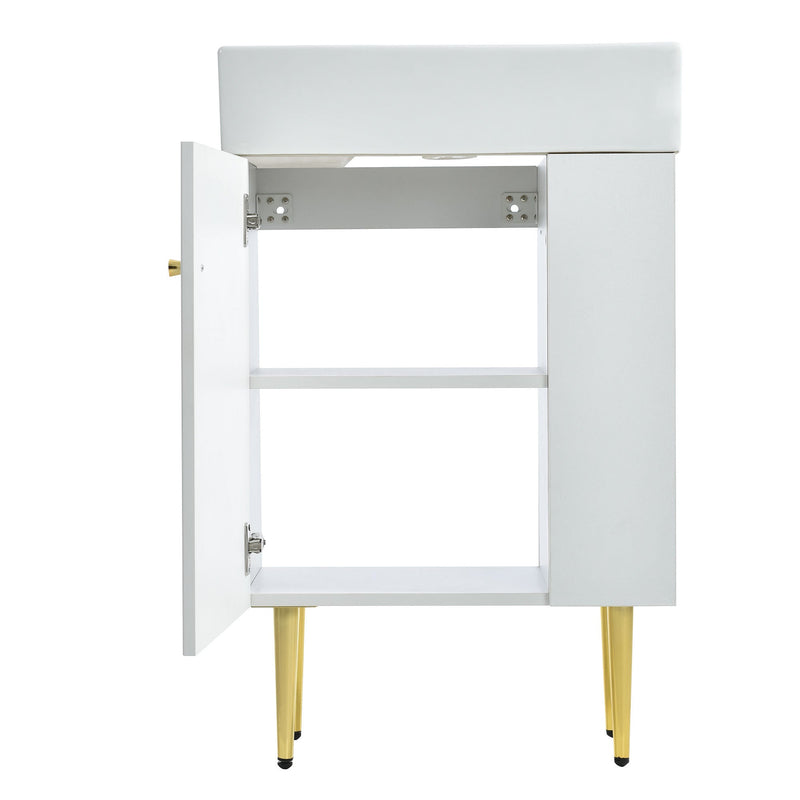 21.6" white Bathroom vanity, Combo Cabinet, Bathroom Storage Cabinet, Single Ceramic Vessel Sink, Right side storage