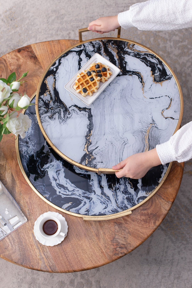 S/2 Round Decorative Tray with Abstract Marbled Design, photo 10 of 10