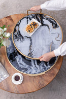 S/2 Round Decorative Tray with Abstract Marbled Design by HouseOfZazla