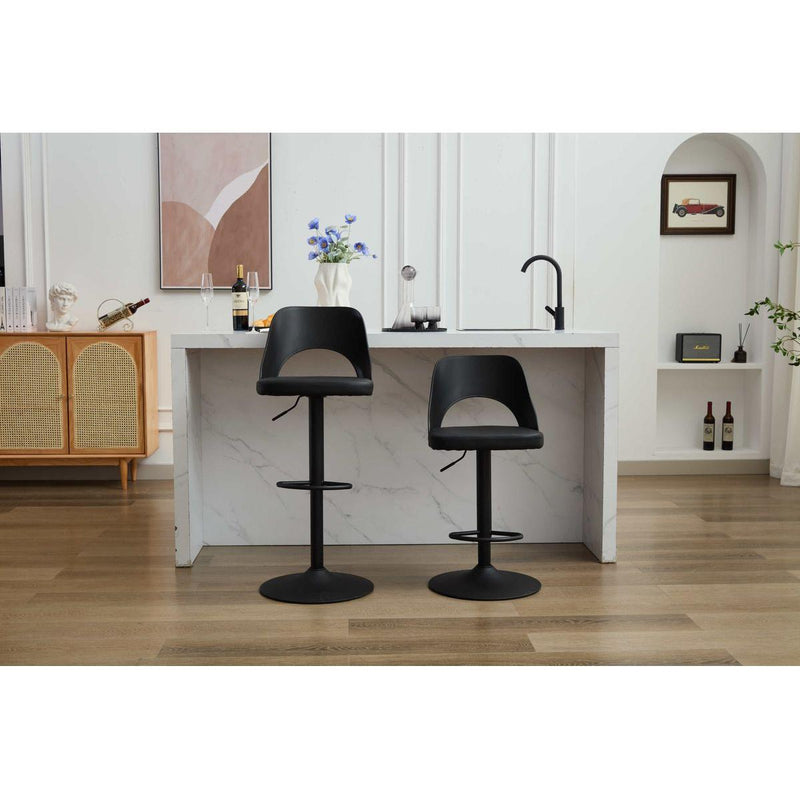 Bar Stools Set of 2 Modern Black PU Counter Height Barstool, High Padded Swivel Adjustable Barstools with Back for Bar Counter and Kitchen Island