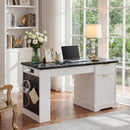 55" Modern Fluted Office Desk with Storage Cabinet & Drawers