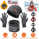 Winter Knitted Hat Scarf Gloves 3Pcs Winter Warm Beanie and Touch Screen Gloves Scarf Set Knit Beanie Skull Cap Neck Warmer Mittens for Men Women