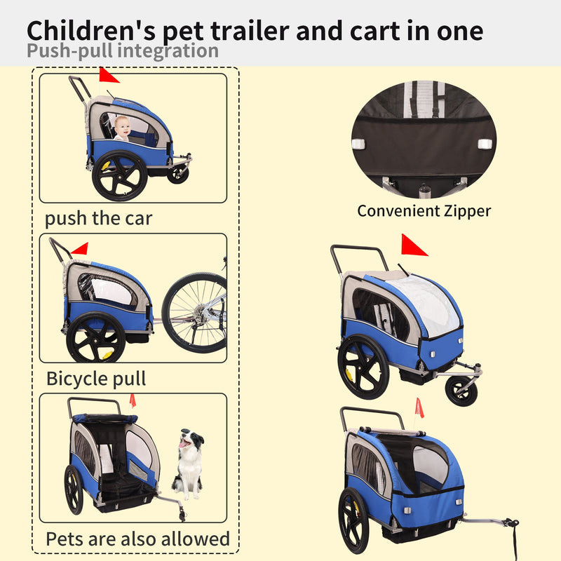 2-in-1 Double 2 Seat Bicycle Bike Trailer Jogger Stroller for Kids Children Foldable Collapsible w/Pivot Front Wheel