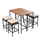GO 5-Piece Outdoor Acacia Wood Bar Height Table And Four Stools With Cushions, Garden PE Rattan Wicker Dining Table, Foldable Tabletop, High-Dining Bistro Set, All-Weather Patio Furniture, Brown by Montret
