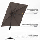 8FT Cantilever Patio Umbrella, Square Outdoor Offset Umbrella with 360 Rotation, Aluminum Hanging Umbrella with 3-Position Tilt, Crank & Cross Base for Garden, Brown