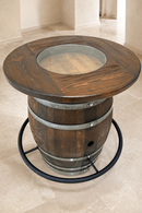 Whiskey & Wine Barrel Round Top with Glass Center — Wire-Brushed Oak, Fits 53–59 Gal (October Pre-Order)