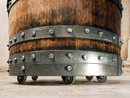 Whiskey & Wine Barrel Lounge Chair — Hidden Storage, Memory Foam, Blue Denim Upholstery (Limited)