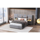 Full size upholstered platform bed with two outlets and USB charging ports on both sides, two bedside pillows, storage shelf, Velvet,Gray