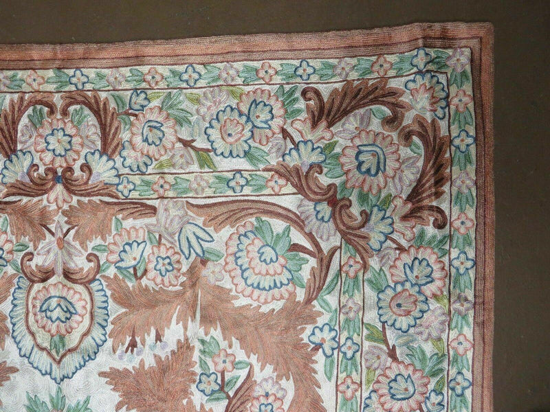 4' X 6' Vintage Embroidery Hand Stitched Rug Silk On Cotton India Backing Nice