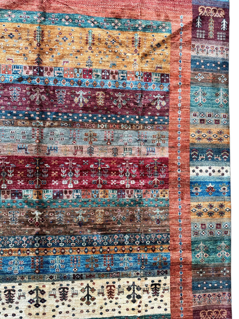 Afghani Khorjin Wool Rug – 7' x 9'10" – Vibrant Geometric & Tribal Patterns