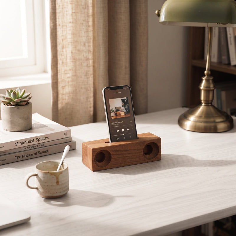 Beechwood Amplifier/Phone Holder, 6.75" X 2", installed in a room