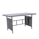 6 Piece Patio Wicker Sectional Set Patio Backyard Conversation Set Grey Wicker + Dark Grey Cushion