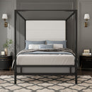 Canopy Bed With Tall Upholstered Headboard, 4 Poster Frame