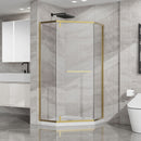 Goodyo - Neo-Angle Frameless Shower Door Corner Enclosure With Acrylic Shower Base Combo, Pivot Shower Door by HouseOfZazla