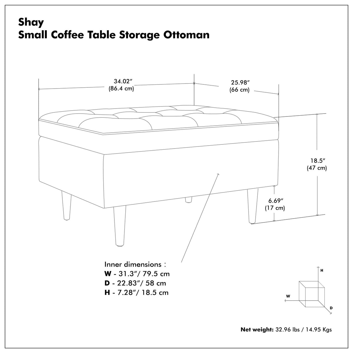 Shay - Large Square Coffee Table Storage Ottoman Mid-Century Style, photo 12 of 40