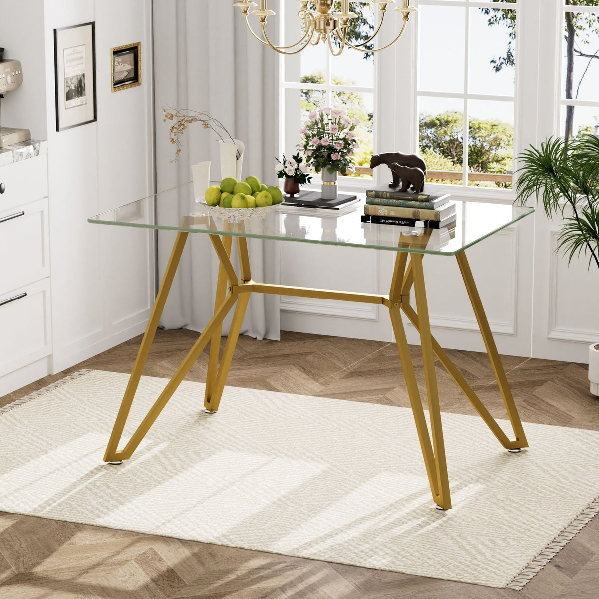 Modern Glass Dining Table With Metal Legs, photo 3 of 8