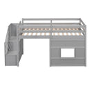 Loft Bed With Storage Staircase, Window & LED Light