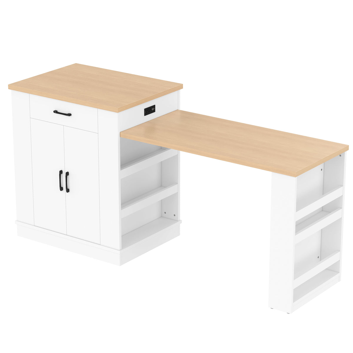 Extendable Island Console with Drawers, Double-Door Cabinet, and Open Shelving, photo 6 of 10